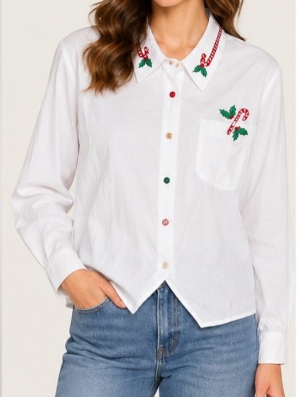 Vintage Karen Scott Cotton Rich Christmas Blouse